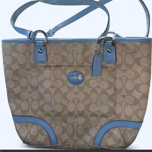 Coach Beige and Blue Signature Tote